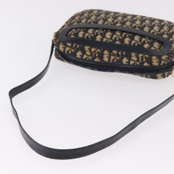 Christian Dior Trotter Canvas Shoulder Bag Navy Gold Auth 187791