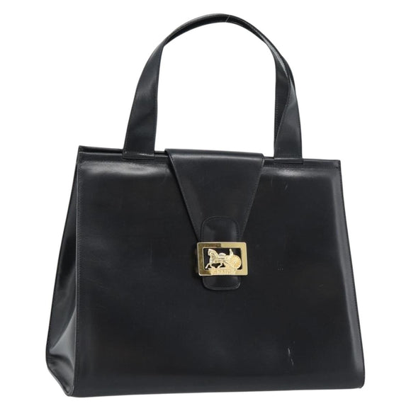 CELINE Horse Carriage Tote Bag Leather Black Gold Auth 187792A