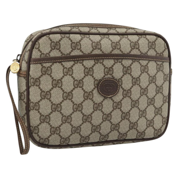 GUCCI GG Canvas Clutch Bag PVC Leather Beige Gold 014 58 0128 Auth 187793