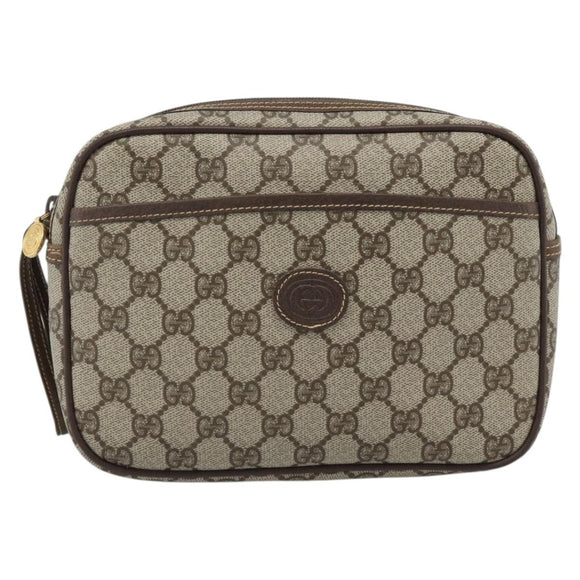 GUCCI GG Canvas Clutch Bag PVC Leather Beige Gold 014 58 0128 Auth 187793
