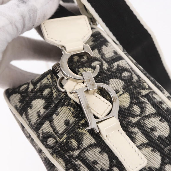 Christian Dior Trotter Canvas Shoulder Bag PVC Black Silver Auth 187794