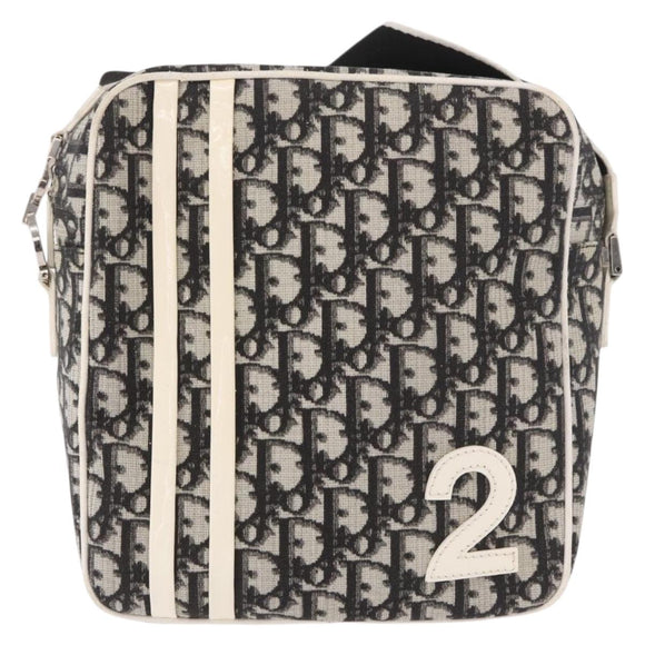 Christian Dior Trotter Canvas Shoulder Bag PVC Black Silver Auth 187794