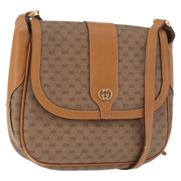 GUCCI Micro GG Supreme Shoulder Bag PVC Beige Gold Auth 187795