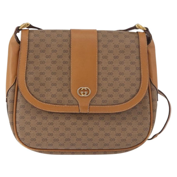 GUCCI Micro GG Supreme Shoulder Bag PVC Beige Gold Auth 187795