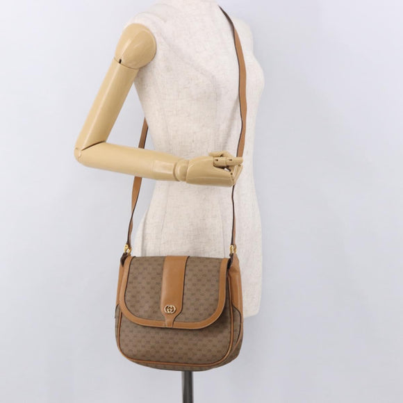 GUCCI Micro GG Supreme Shoulder Bag PVC Beige Gold Auth 187795