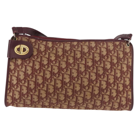 Christian Dior Trotter Canvas Shoulder Bag Red Gold Auth 187796