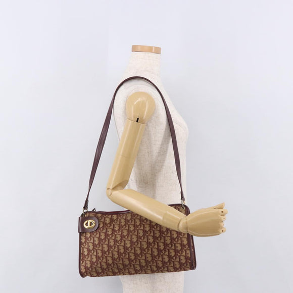 Christian Dior Trotter Canvas Shoulder Bag Red Gold Auth 187796