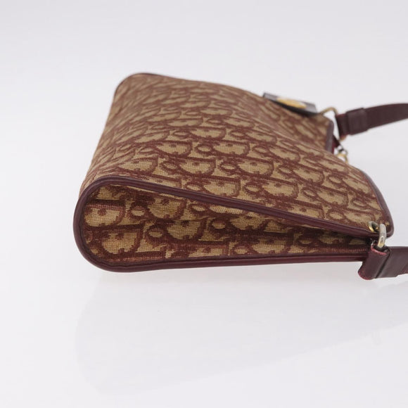 Christian Dior Trotter Canvas Shoulder Bag Red Gold Auth 187796