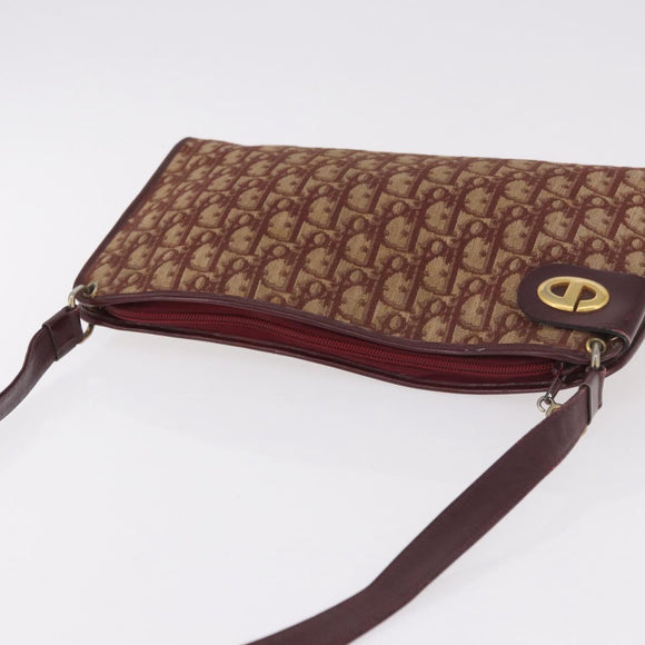 Christian Dior Trotter Canvas Shoulder Bag Red Gold Auth 187796