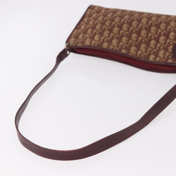Christian Dior Trotter Canvas Shoulder Bag Red Gold Auth 187796