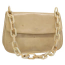 PRADA Chain Shoulder Bag Leather Beige Silver Auth 187798A-1