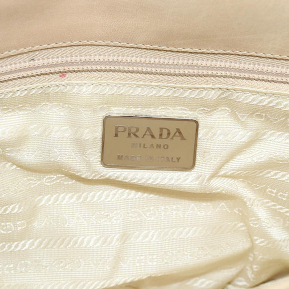 PRADA Chain Shoulder Bag Leather Beige Silver Auth 187798A