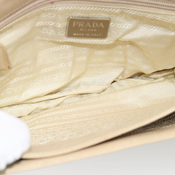 PRADA Chain Shoulder Bag Leather Beige Silver Auth 187798A