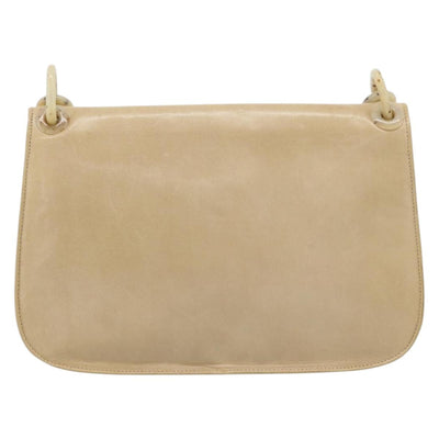 PRADA Chain Shoulder Bag Leather Beige Silver Auth 187798A - 0