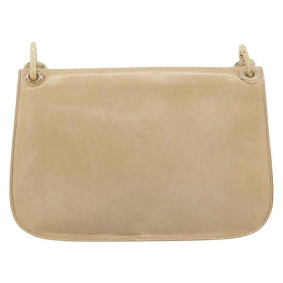 PRADA Chain Shoulder Bag Leather Beige Silver Auth 187798A