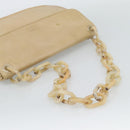 PRADA Chain Shoulder Bag Leather Beige Silver Auth 187798A-7
