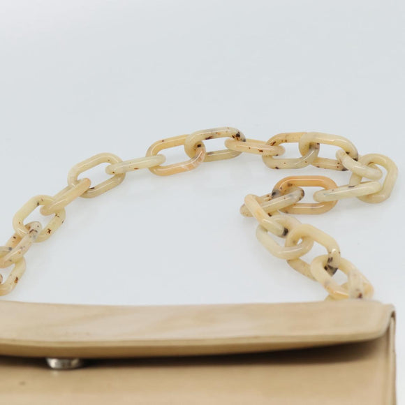 PRADA Chain Shoulder Bag Leather Beige Silver Auth 187798A