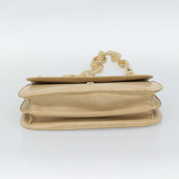 PRADA Chain Shoulder Bag Leather Beige Silver Auth 187798A