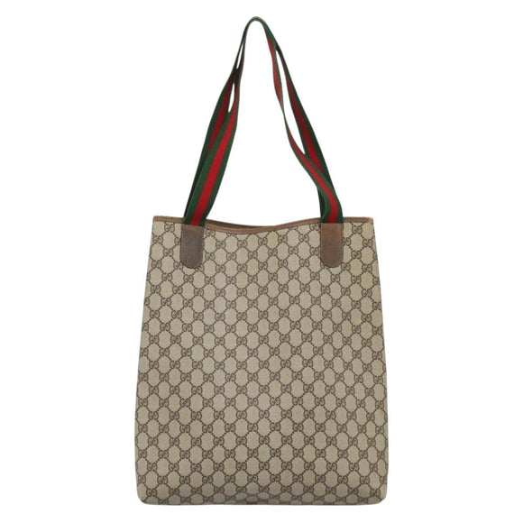GUCCI GG Supreme Web Sherry Line Tote Bag PVC Beige Auth 187804