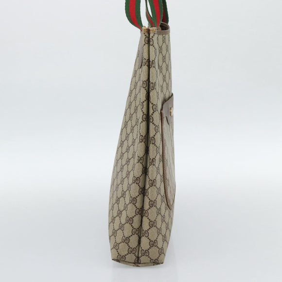 GUCCI GG Supreme Web Sherry Line Tote Bag PVC Beige Auth 187804