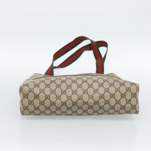 GUCCI GG Supreme Web Sherry Line Tote Bag PVC Beige Auth 187804