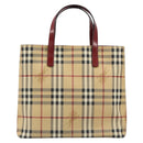 BURBERRY Nova Check Tote Bag PVC Leather Beige Silver Auth 187812A-13