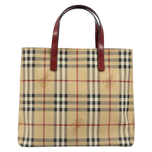 BURBERRY Nova Check Tote Bag PVC Leather Beige Silver Auth 187812A