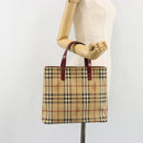 BURBERRY Nova Check Tote Bag PVC Leather Beige Silver Auth 187812A-21