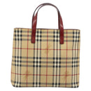 BURBERRY Nova Check Tote Bag PVC Leather Beige Silver Auth 187812A-2