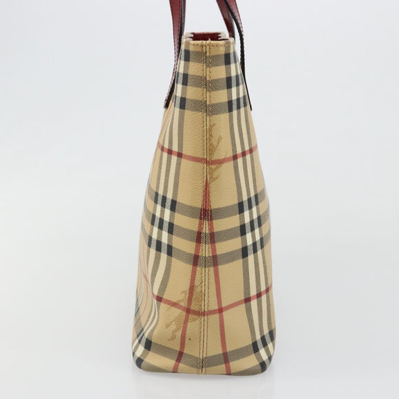 BURBERRY Nova Check Tote Bag PVC Leather Beige Silver Auth 187812A