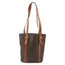 CELINE Macadam Canvas Tote Bag PVC Leather Brown gold Auth 187813-3