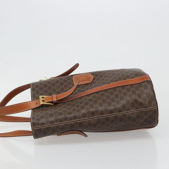 CELINE Macadam Canvas Tote Bag PVC Leather Brown gold Auth 187813