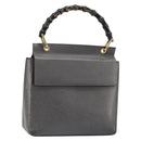 GUCCI Bamboo Hand Bag Leather Black Gold 001 3444 1887 Auth 187814-1