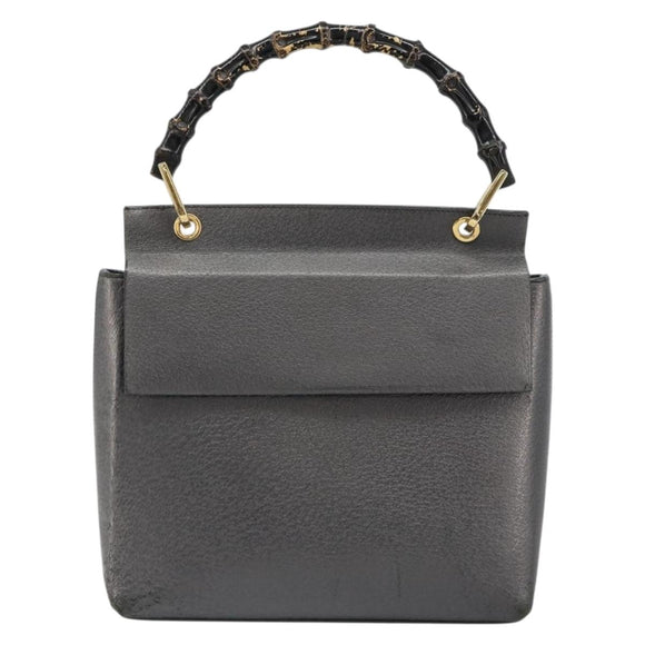 GUCCI Bamboo Hand Bag Leather Black Gold 001 3444 1887 Auth 187814