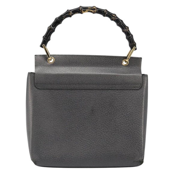 GUCCI Bamboo Hand Bag Leather Black Gold 001 3444 1887 Auth 187814