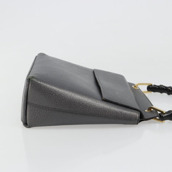 GUCCI Bamboo Hand Bag Leather Black Gold 001 3444 1887 Auth 187814
