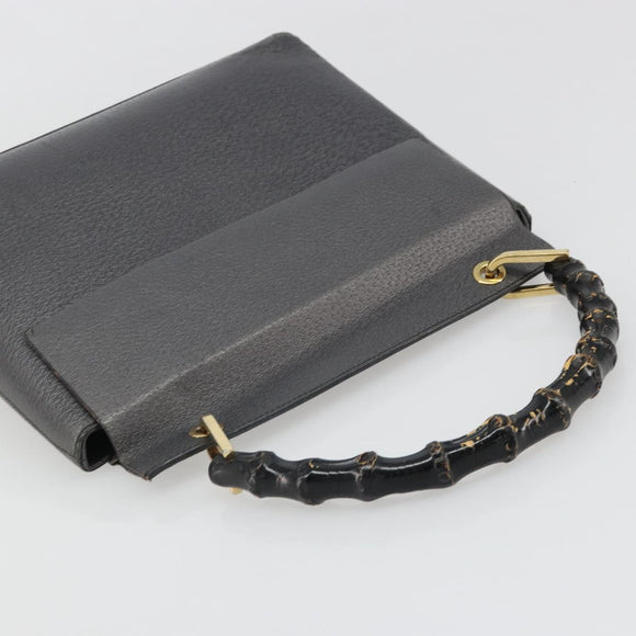 GUCCI Bamboo Hand Bag Leather Black Gold 001 3444 1887 Auth 187814