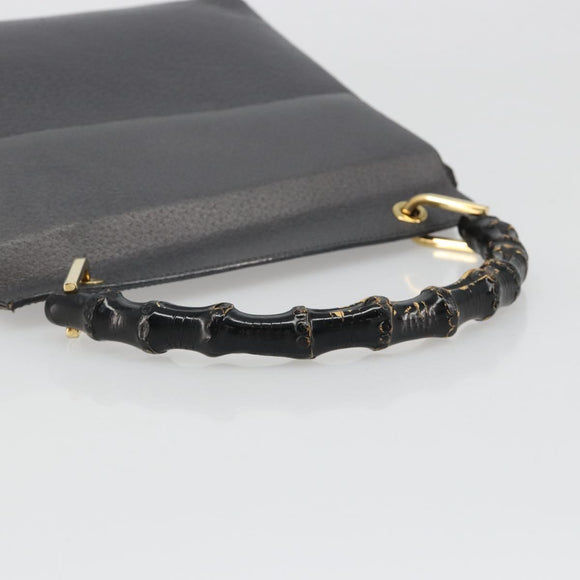 GUCCI Bamboo Hand Bag Leather Black Gold 001 3444 1887 Auth 187814