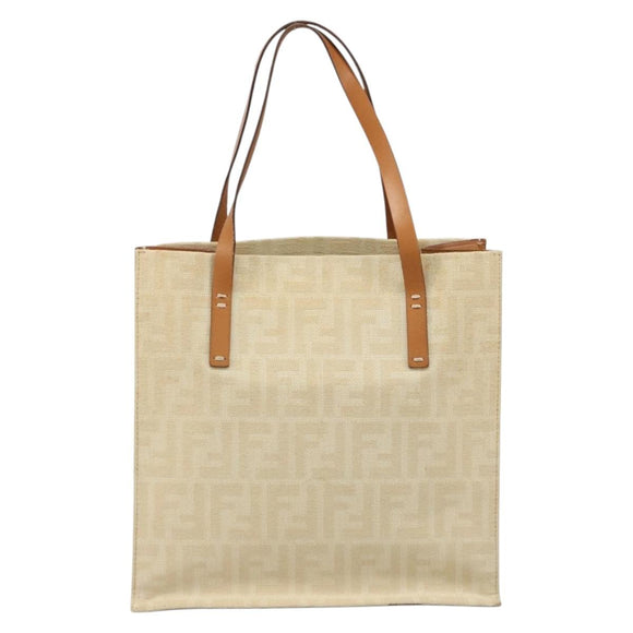 FENDI Zucca Canvas Tote Bag Beige Auth 187816