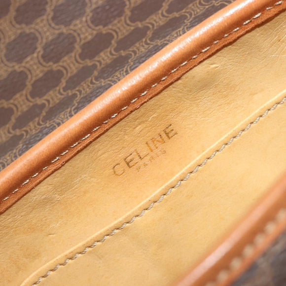 CELINE Macadam Canvas Shoulder Bag PVC Leather Brown Gold Auth 187817