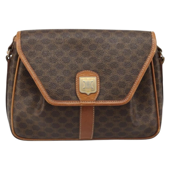 CELINE Macadam Canvas Shoulder Bag PVC Leather Brown Gold Auth 187817
