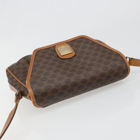 CELINE Macadam Canvas Shoulder Bag PVC Leather Brown Gold Auth 187817