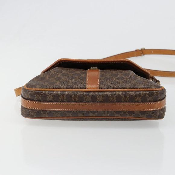 CELINE Macadam Canvas Shoulder Bag PVC Leather Brown Gold Auth 187817