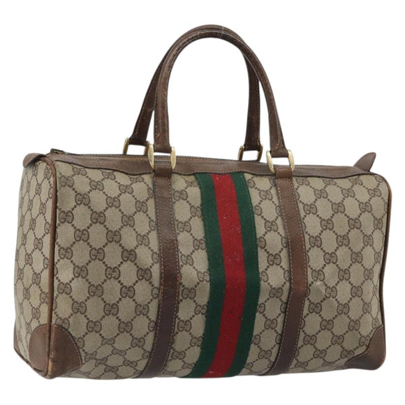 GUCCI GG Supreme Web Sherry Line Hand Bag PVC Beige Gold Auth 187823