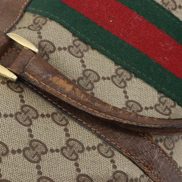 GUCCI GG Supreme Web Sherry Line Hand Bag PVC Beige Gold Auth 187823