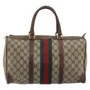 GUCCI GG Supreme Web Sherry Line Hand Bag PVC Beige Gold Auth 187823-13