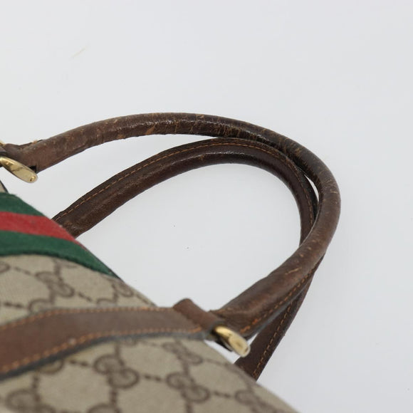 GUCCI GG Supreme Web Sherry Line Hand Bag PVC Beige Gold Auth 187823