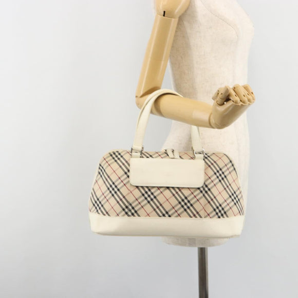 BURBERRY Nova Check Hand Bag Canvas Beige Silver Auth 187825A