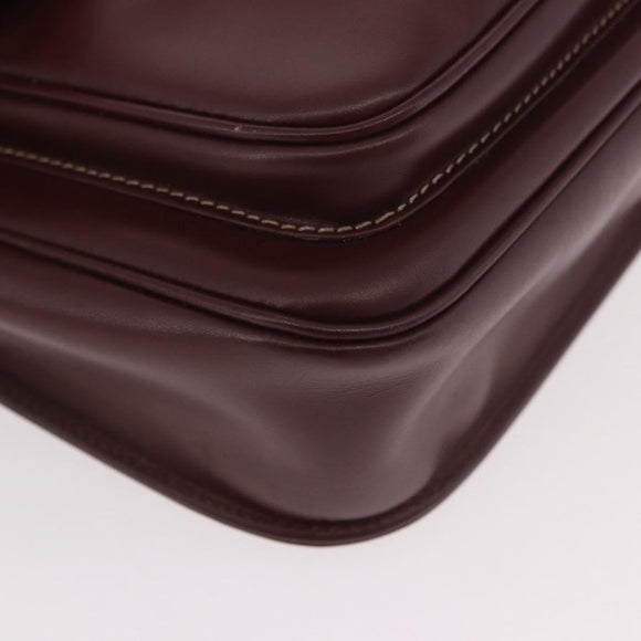 CARTIER Shoulder Bag Leather Bordeaux Gold Auth 187826