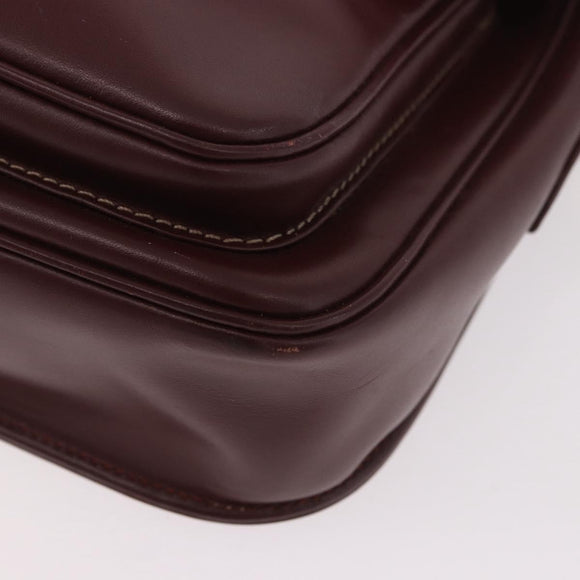 CARTIER Shoulder Bag Leather Bordeaux Gold Auth 187826